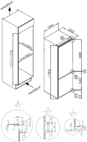 Встраиваемый холодильник MEFERI MBR177 TOTAL NO FROST ULTRA